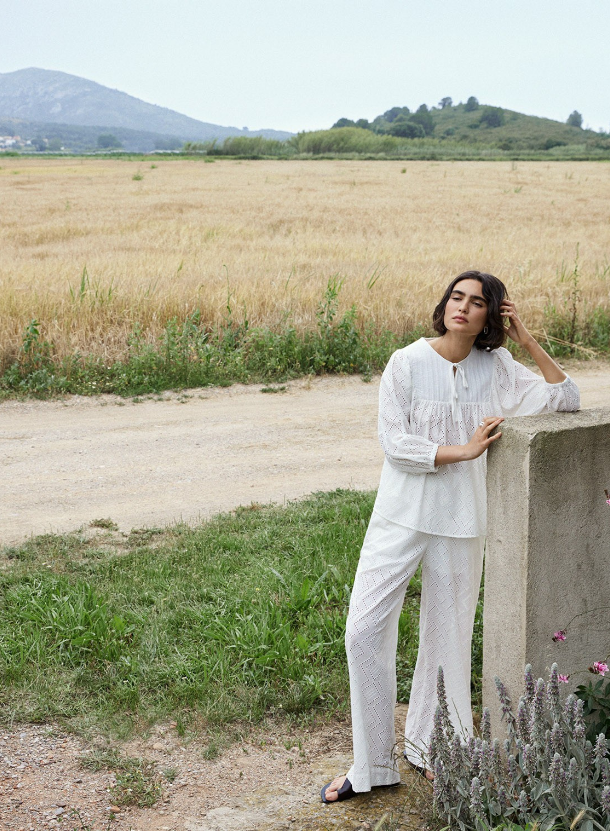 Santorini Tie Neck Blouse in White from Yerse