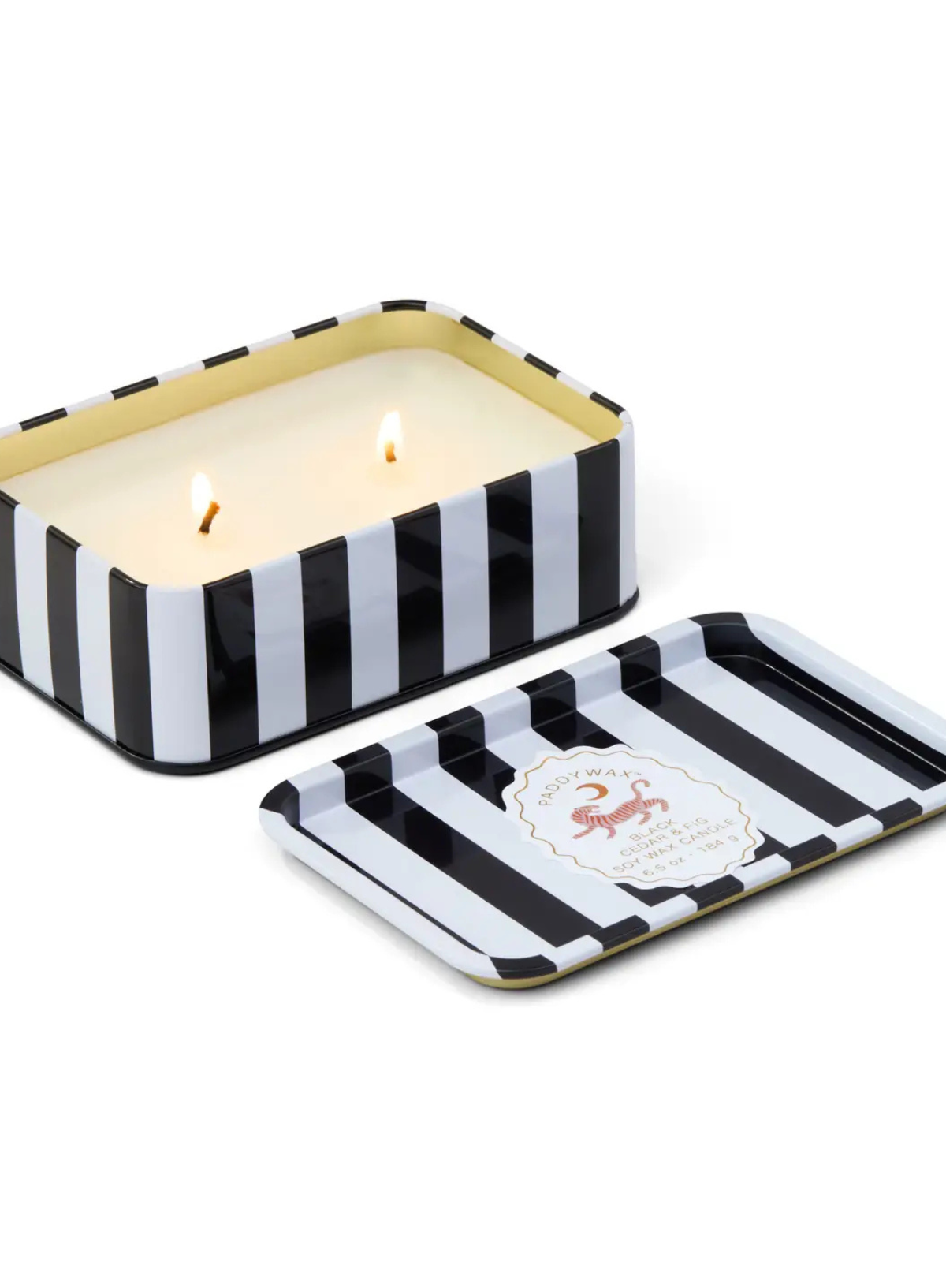 A Dopo 6.5oz Tiger Printed Tin Candle - Black Cedar & Fig from Paddywax