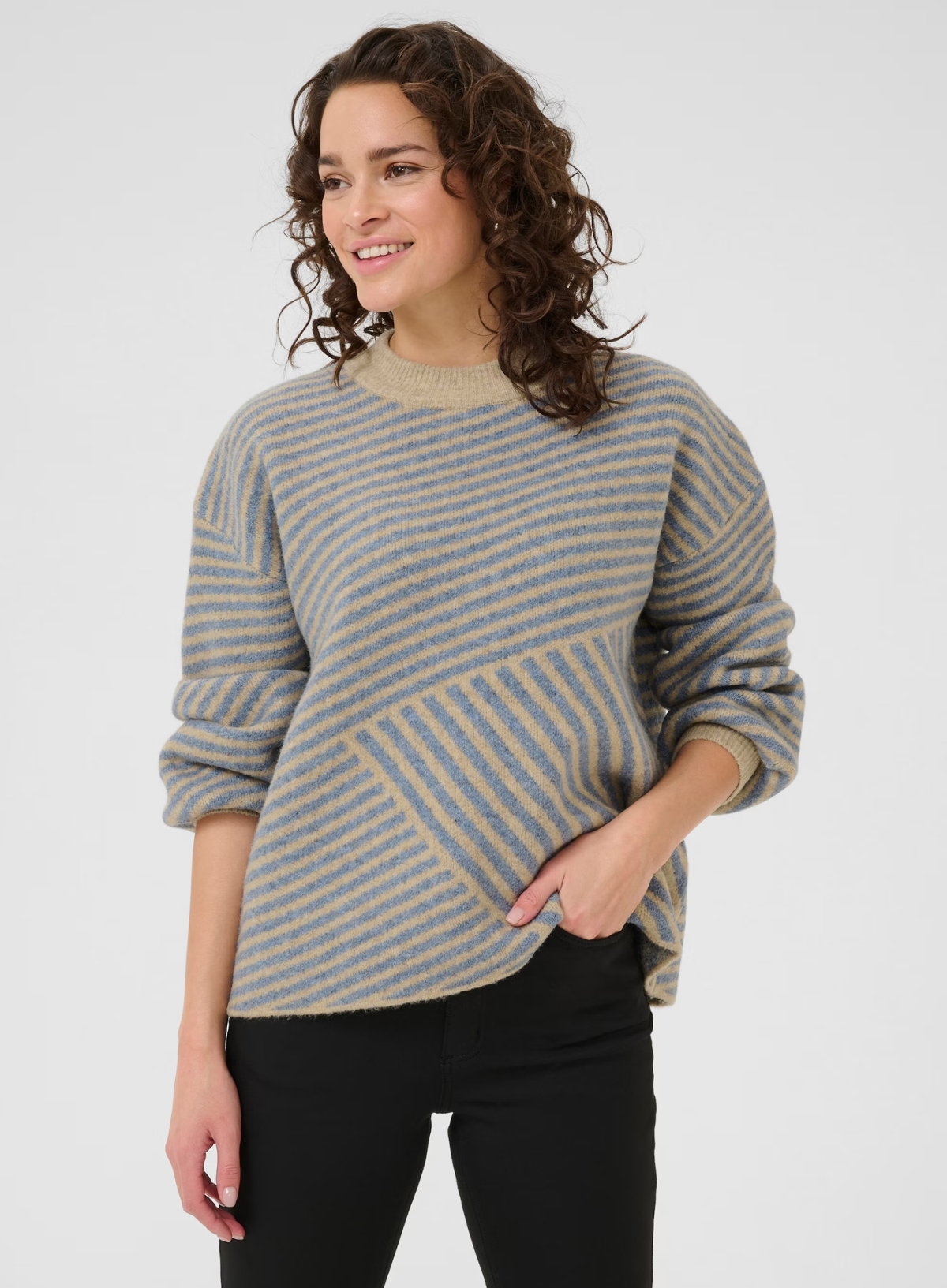 Kaffe Verana Windward Blue Feather Grey Melange Striped Jumper