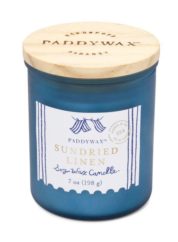 Coastal Glass Candle Sea Blue in Sundried Linen from Paddywax
