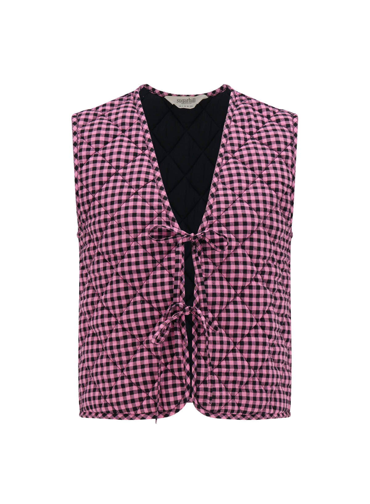 SugarhillI Vander Quilted Waistcoat in Rose Micro Gingham Reversible