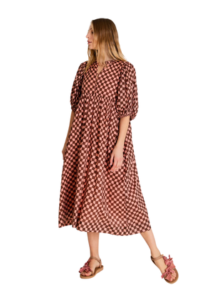 Briony Dress in Brown/Pink from Bonté