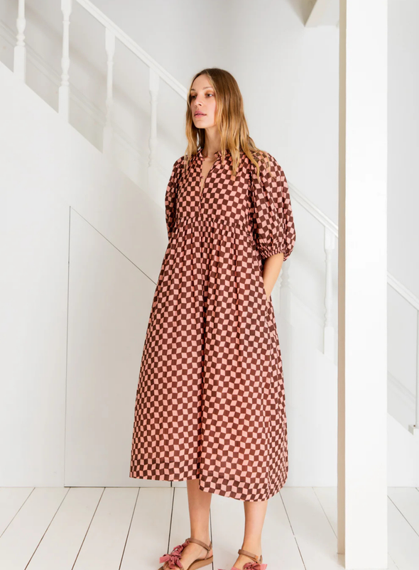 Briony Dress in Brown/Pink from Bonté