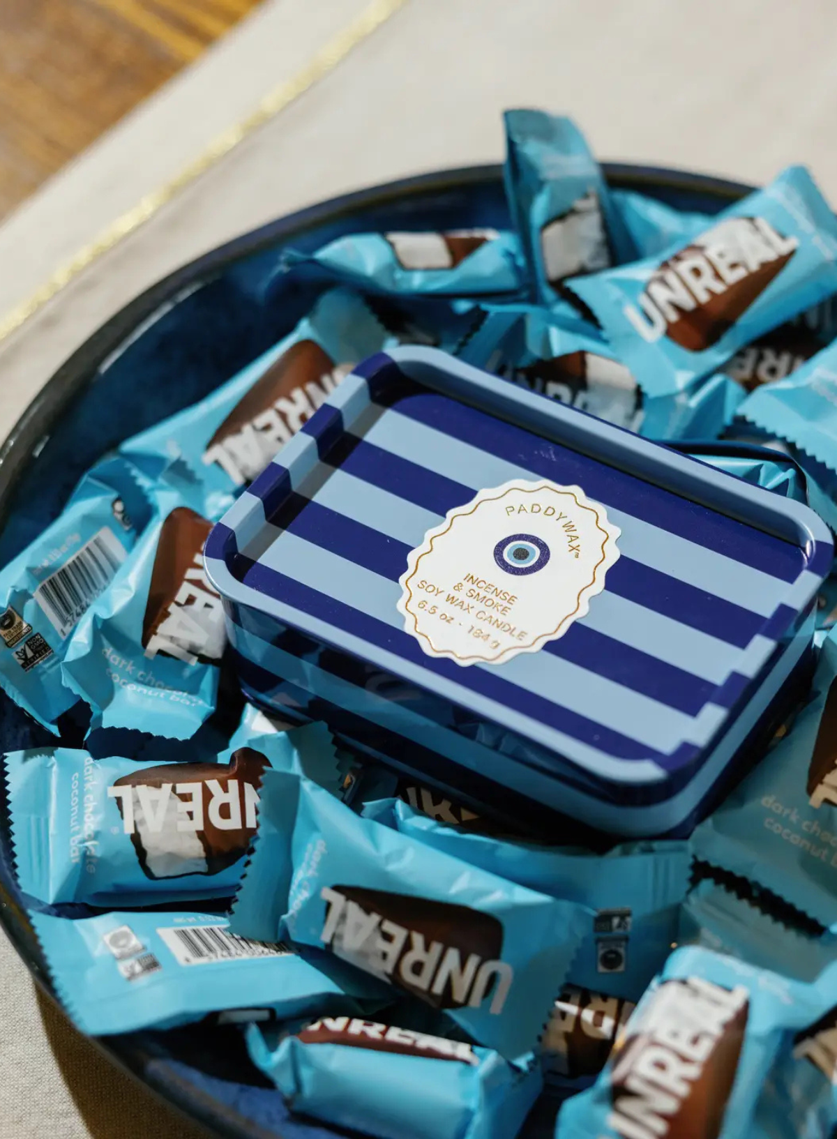 A Dopo 6.5oz Eye Printed Tin Candle - Incense & Smoke from Paddywax