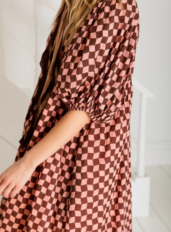 Briony Dress in Brown/Pink from Bonté