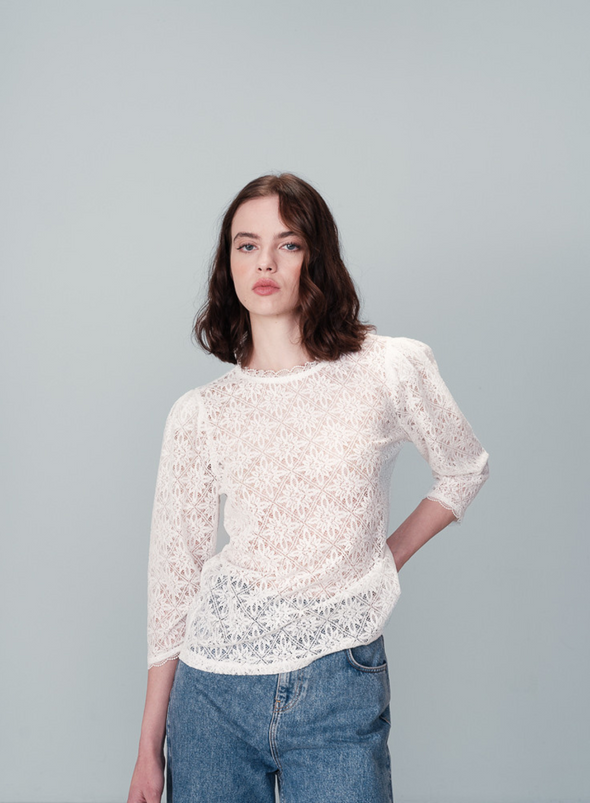 Navy Lace Top in Ecru from Grace & Mila
