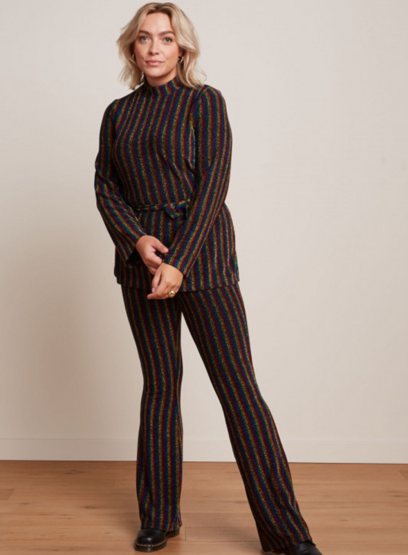 Border Flared Pants Alma Lurex in Multi Colour from King Louie