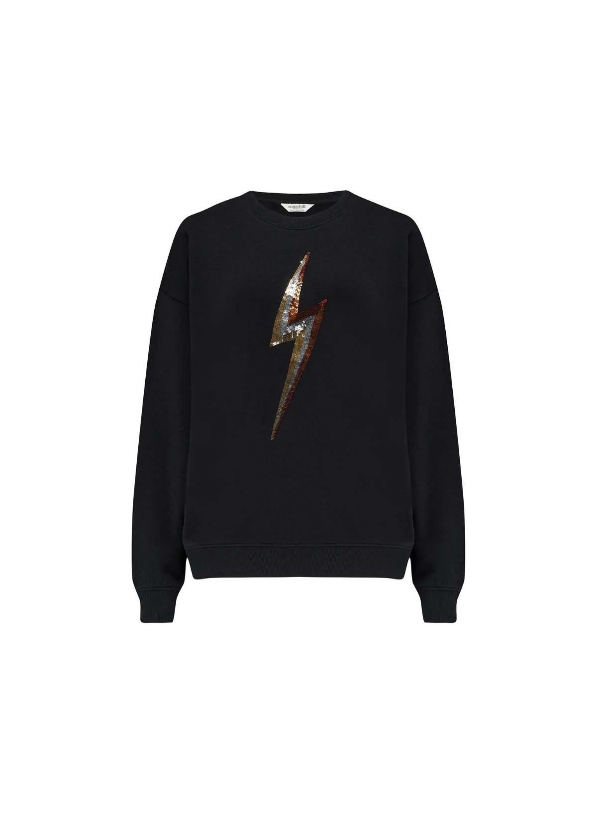 Sylvie Sweatshirt in Black Sequin Lightning from Sugarhill