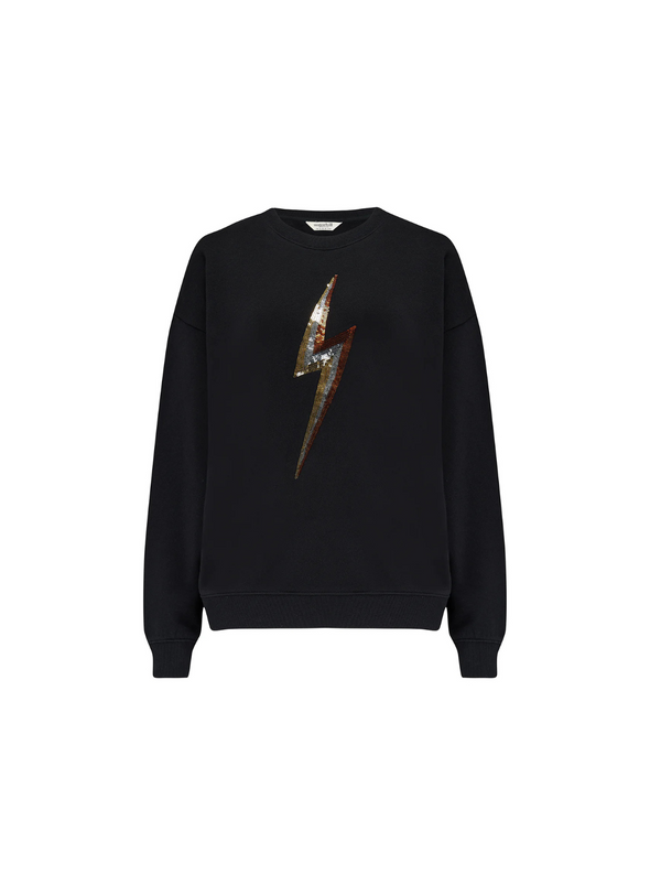 Sylvie Sweatshirt in Black Sequin Lightning from Sugarhill