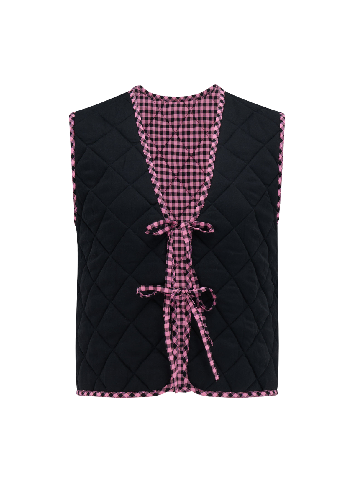 SugarhillI Vander Quilted Waistcoat in Rose Micro Gingham Reversible