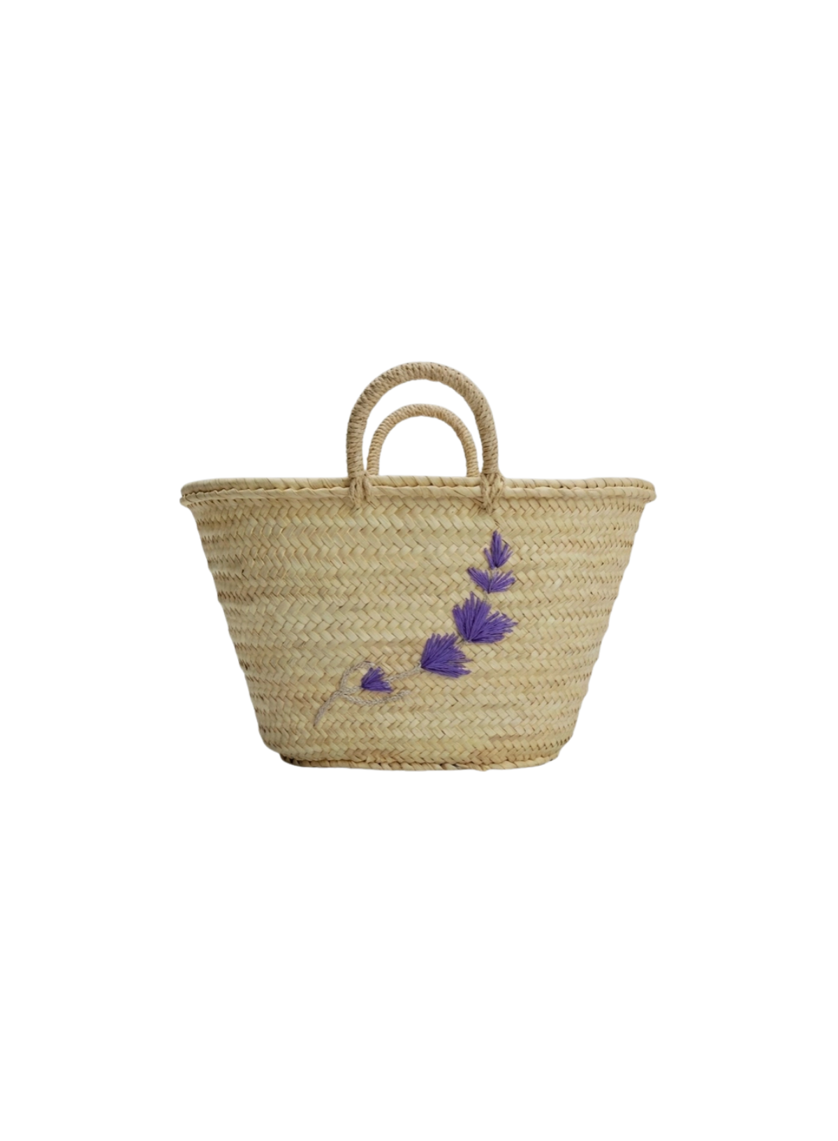 Melecraft Woven Straw Market Basket Tote in Embroidered Lavender Boho