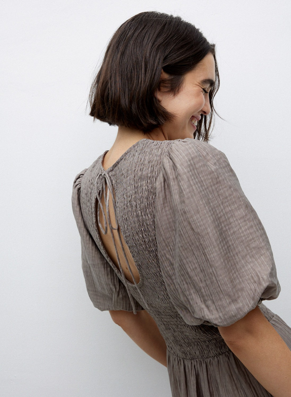 Procida Puff Sleeve Dress in Khaki from Yerse