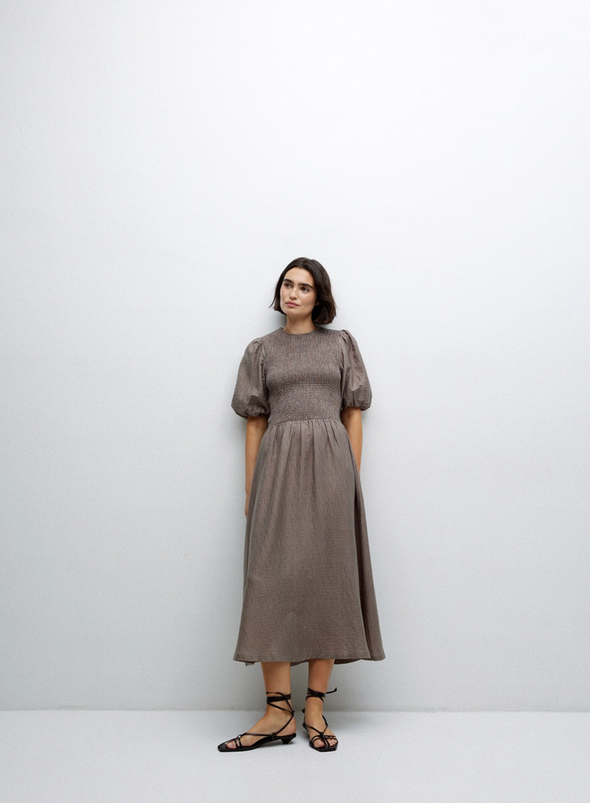 Procida Puff Sleeve Dress in Khaki from Yerse