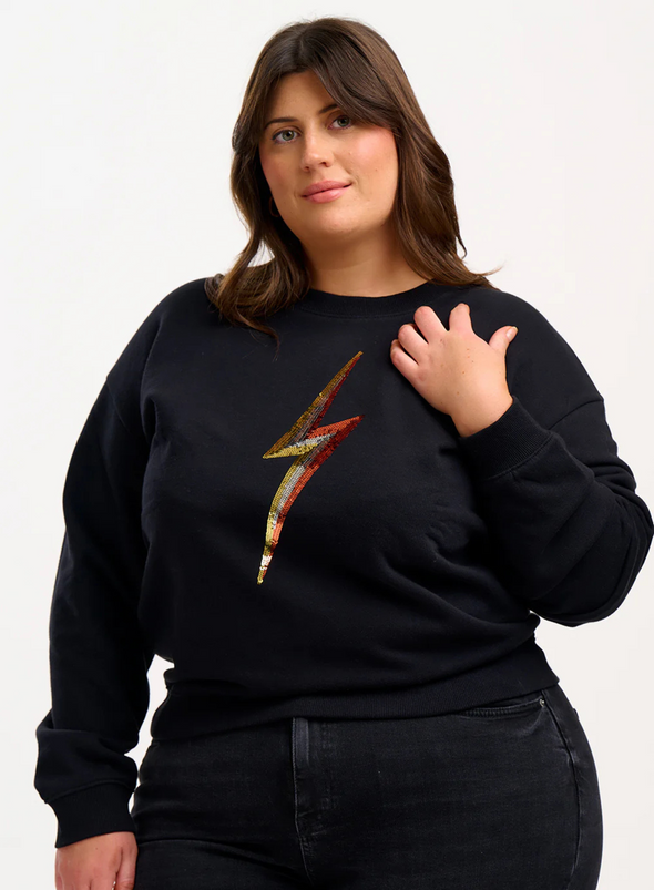 Sylvie Sweatshirt in Black Sequin Lightning from Sugarhill