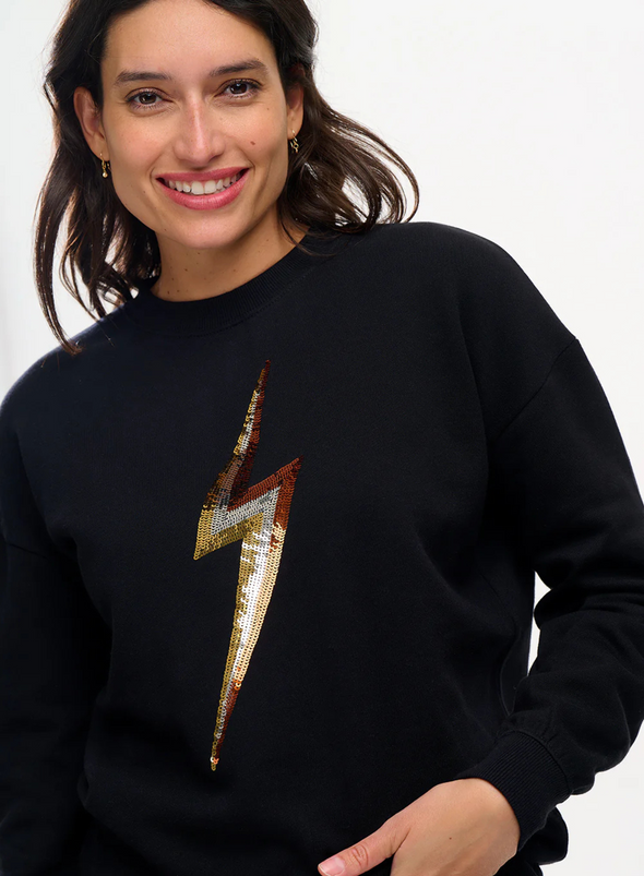 Sylvie Sweatshirt in Black Sequin Lightning from Sugarhill