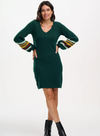 Talasi Knit Dress in Dark Green Sleeve Stripes from Sugarhill