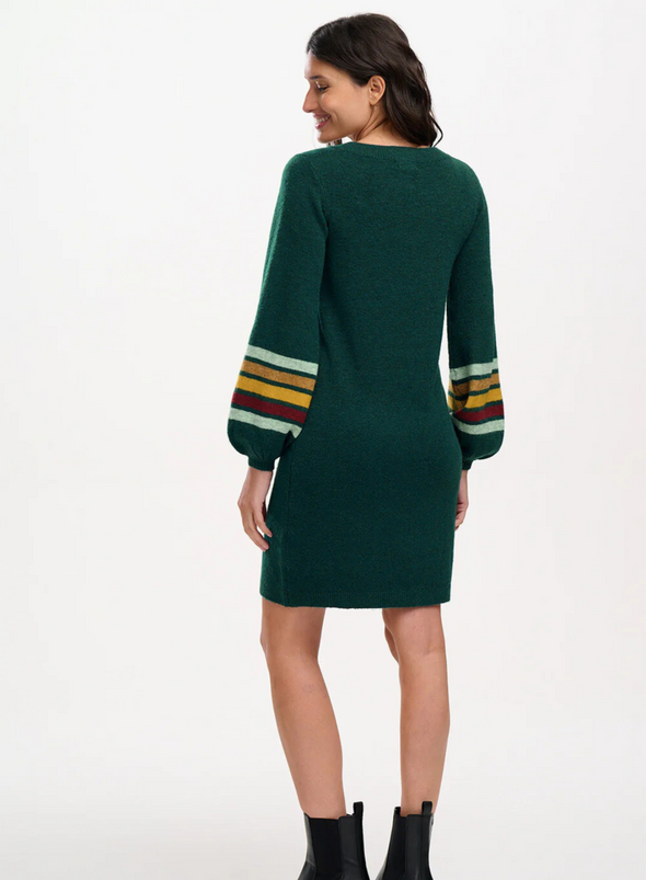 Talasi Knit Dress in Dark Green Sleeve Stripes from Sugarhill