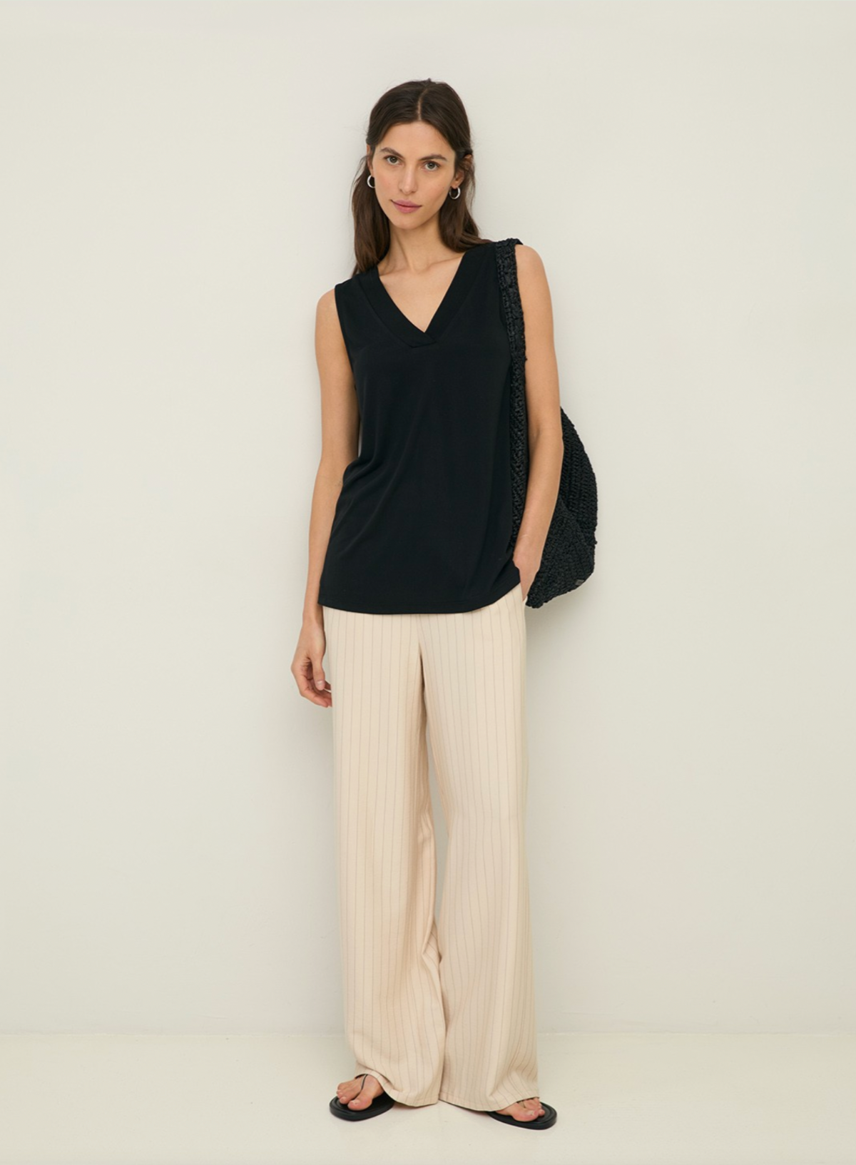 Yerse Wide Leg Trousers with Stripe