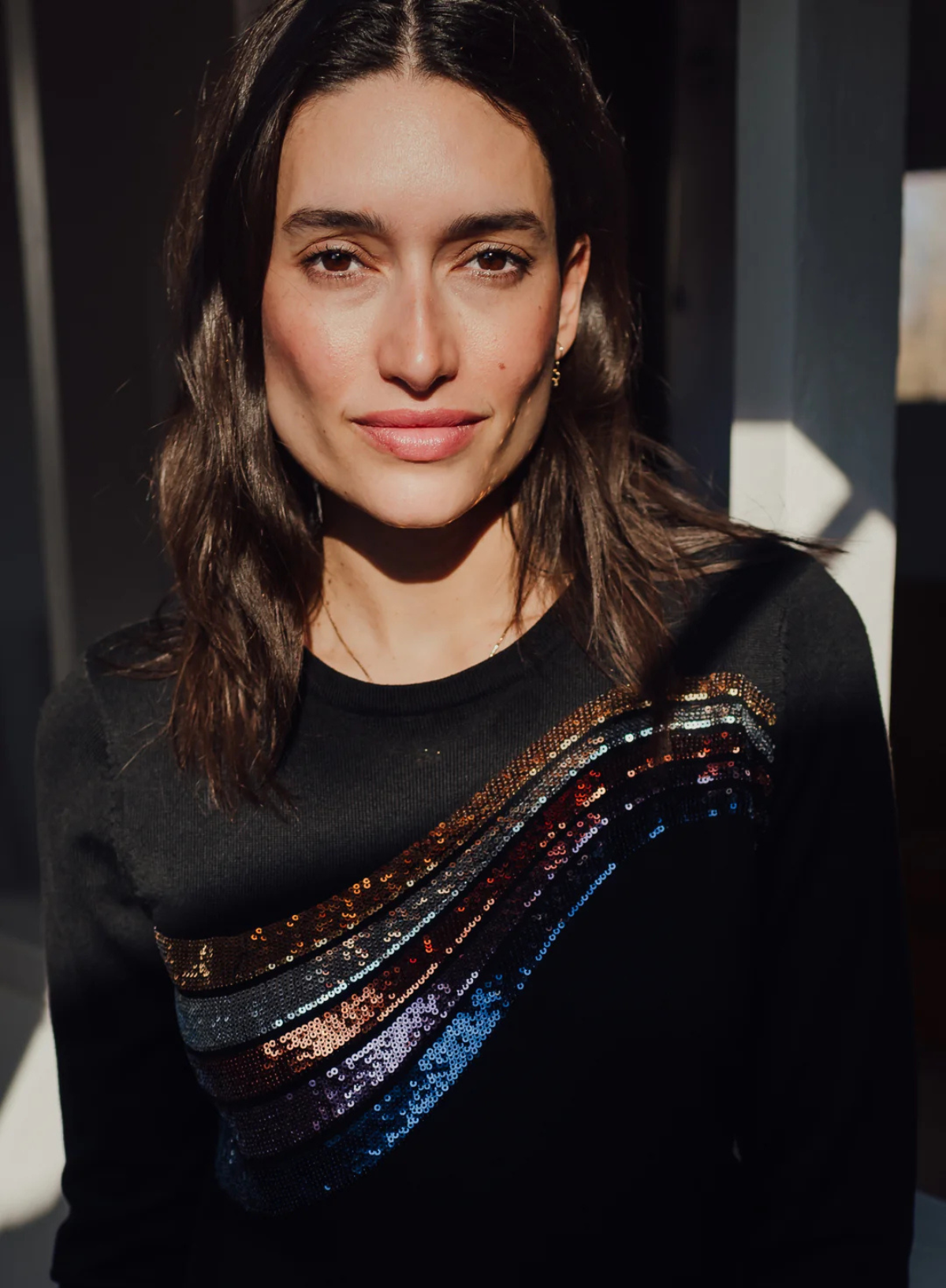 Sugarhill Brighton Cece Jumper in Black Sequin Wave