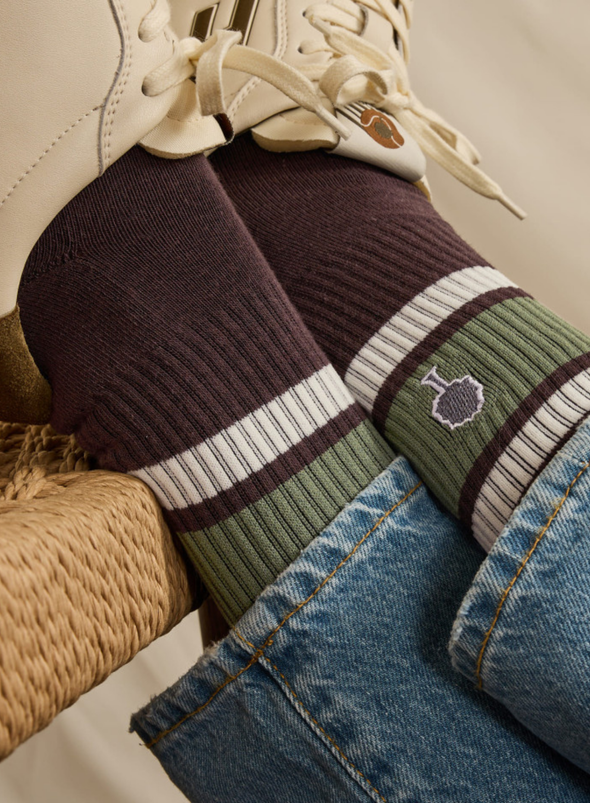 Sports Socks in Dark Brown & Beige from Faguo