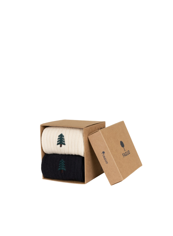 Fir Tree Embroidery Socks in Navy & Chalk from Faguo