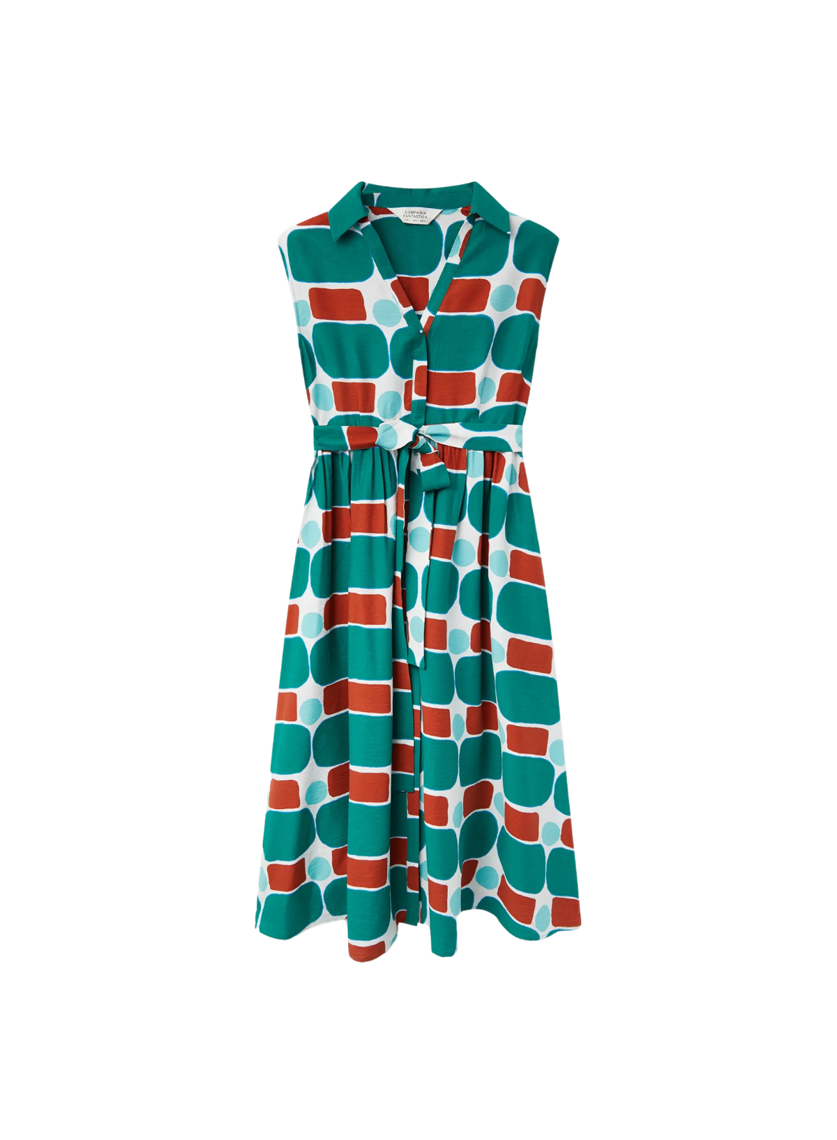 Long Dress in Geometric Green Print from Compañia Fantastica