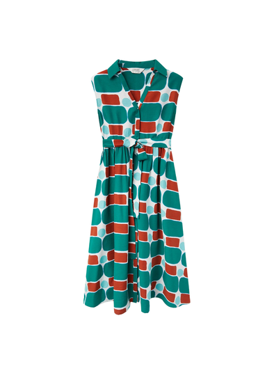 Long Dress in Geometric Green Print from Compañia Fantastica