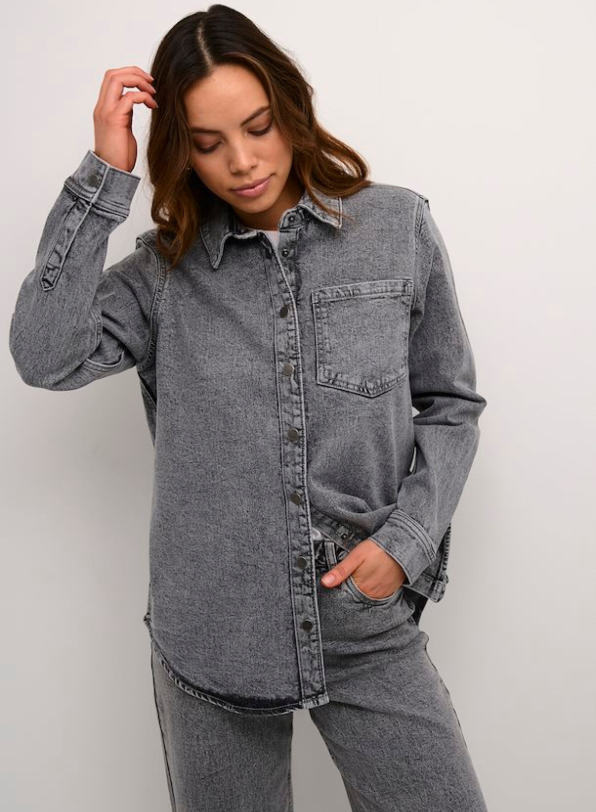 Ryana Denim Shirt in Light Grey Denim from Kaffe