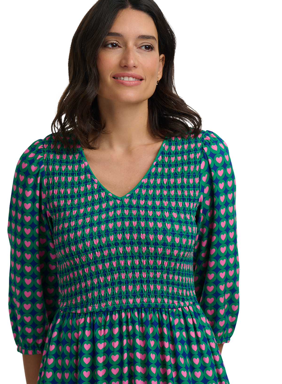 Sugarhill Della Navy Heart Shirred Midi Dress