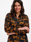 Gertie Cropped Jumpsuit in Black/Tan Large Leopards from Sugarhill
