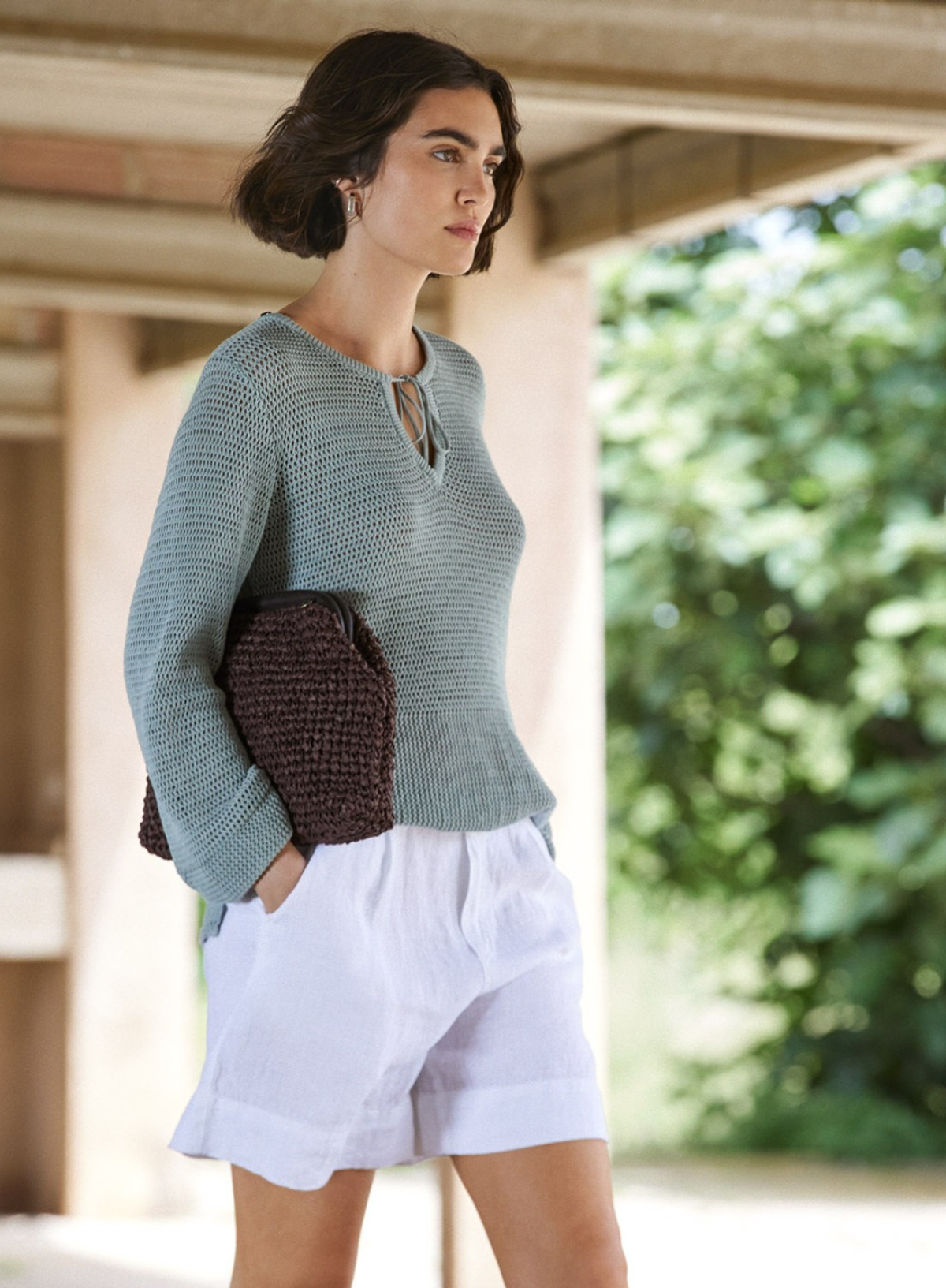 Net Knit Long Sleeve Top in Green from Yerse