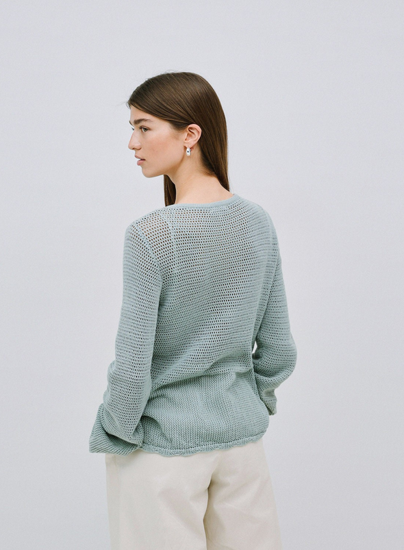 Net Knit Long Sleeve Top in Green from Yerse