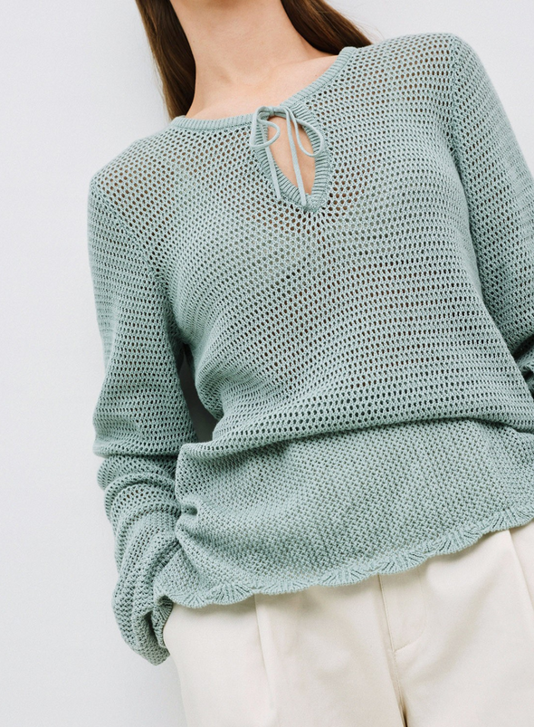 Net Knit Long Sleeve Top in Green from Yerse