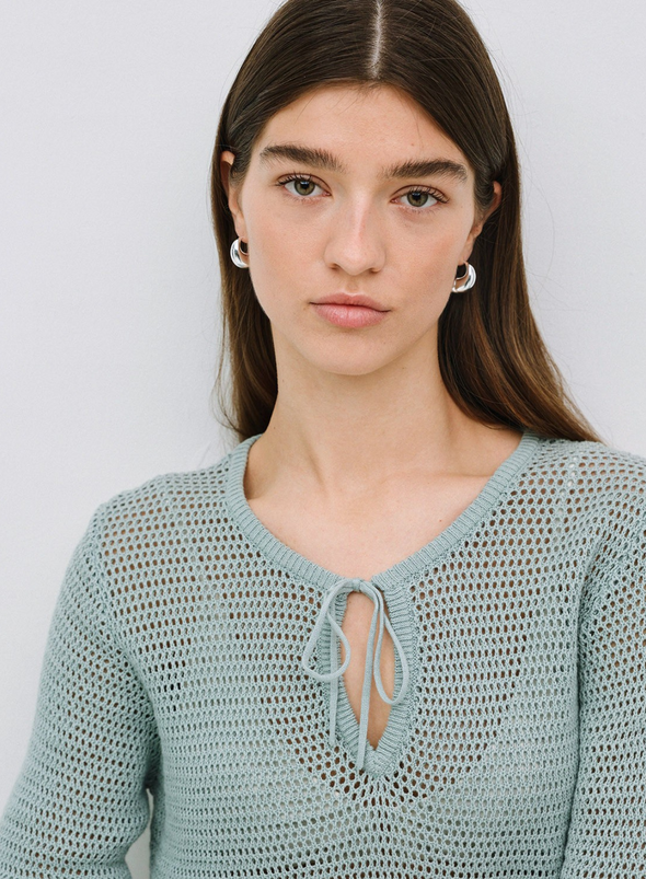 Net Knit Long Sleeve Top in Green from Yerse