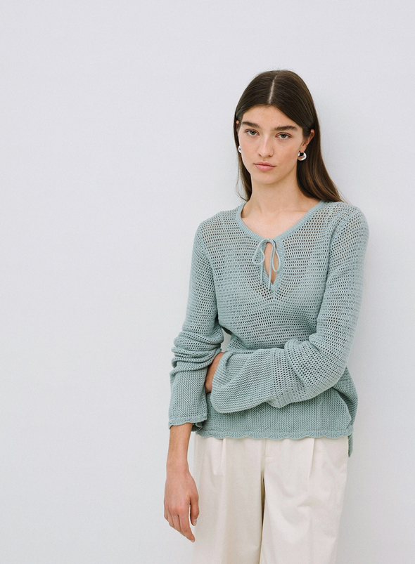 Net Knit Long Sleeve Top in Green from Yerse