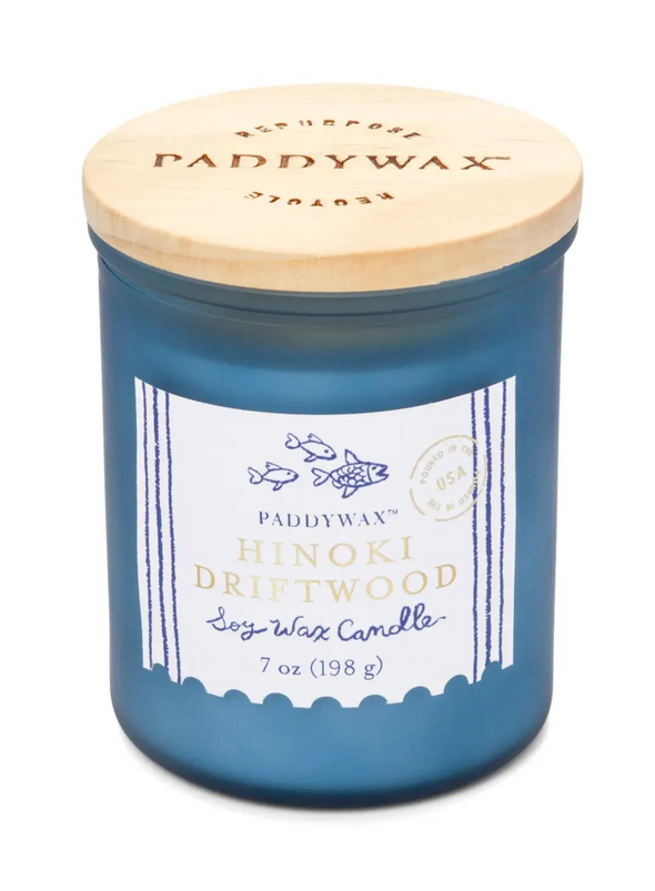 Coastal Glass Candle Sea Blue in Hinoki Driftwood from Paddywax