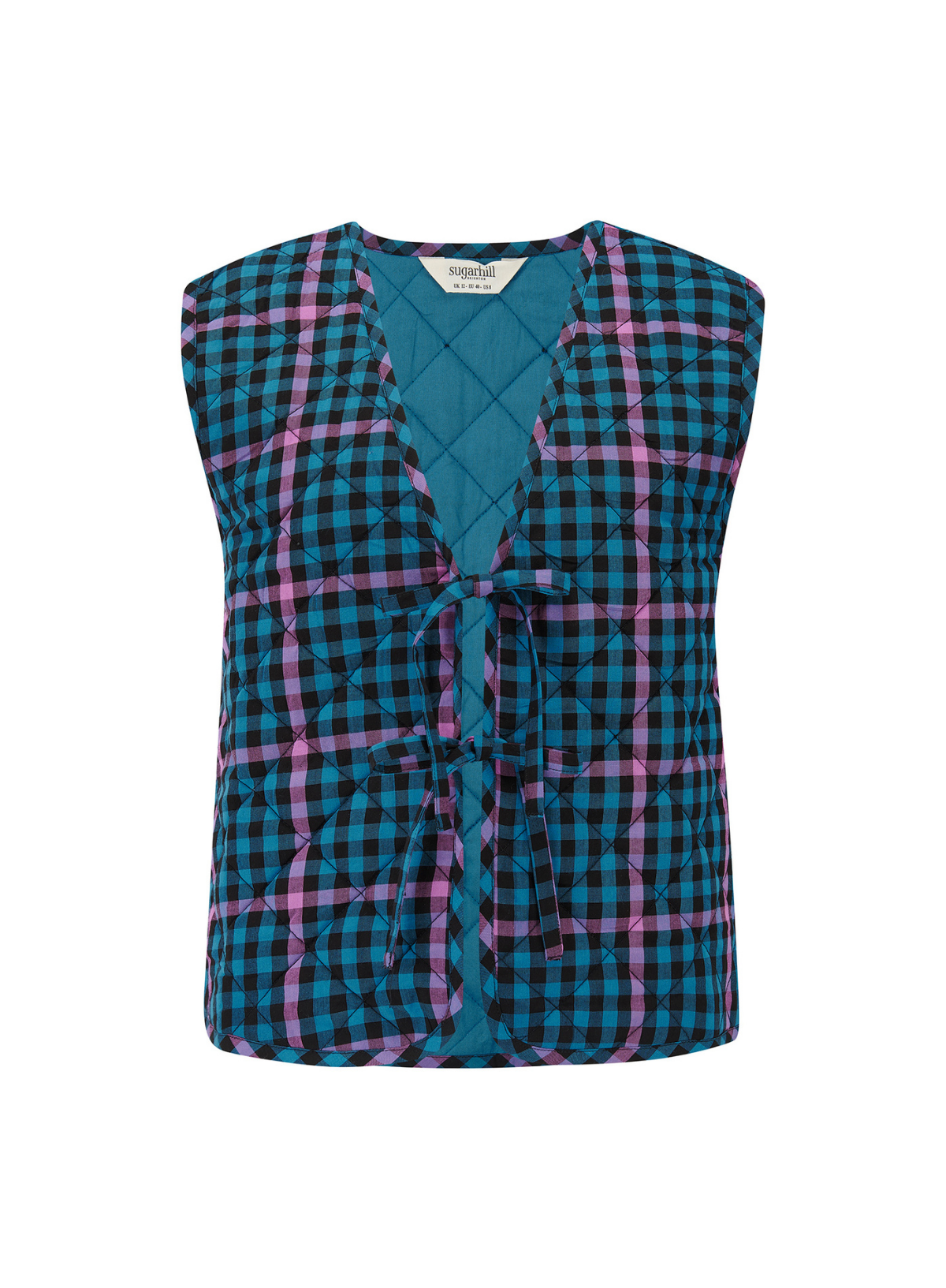 Vander Quilted Waistcoat in Black/Teal Twilight Gingham from Sugarhill