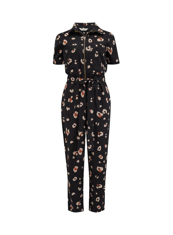 Billy Boilersuit in Black & Tan Leopard Print from Sugarhill