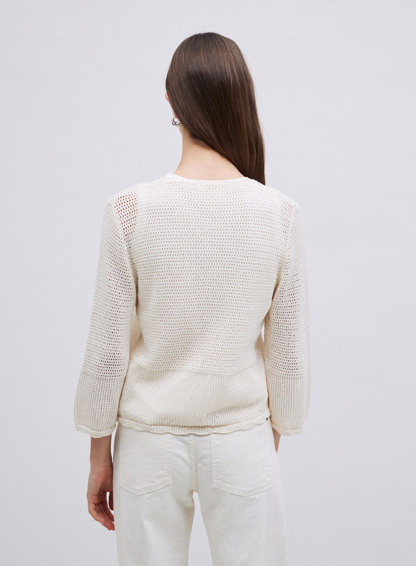 Net Knit Tie Front Top in Natural from Yerse