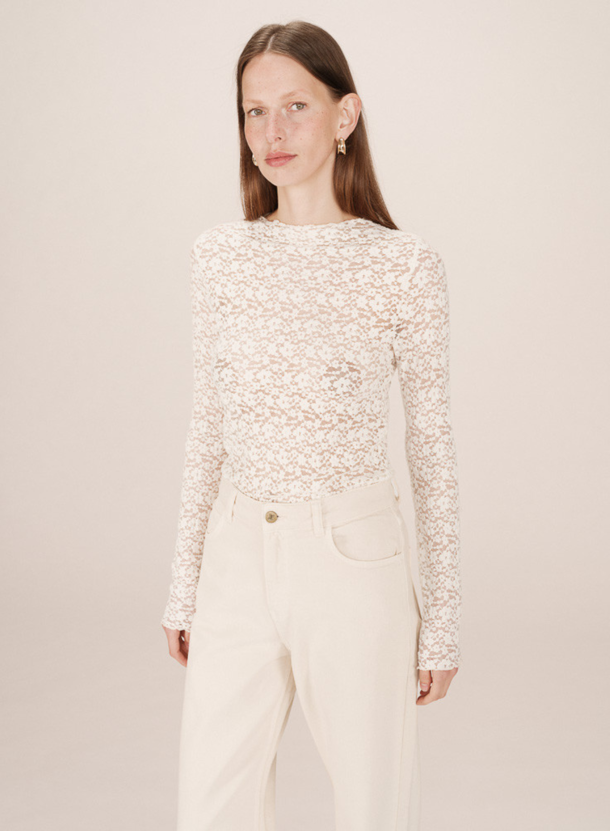 Shady Long Sleeve Top in Ecru from Grace & Mila