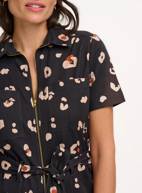 Billy Boilersuit in Black & Tan Leopard Print from Sugarhill