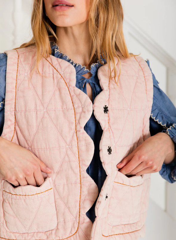 Estelle Scallop Edge Gilet in Chalk Pink from Bonté