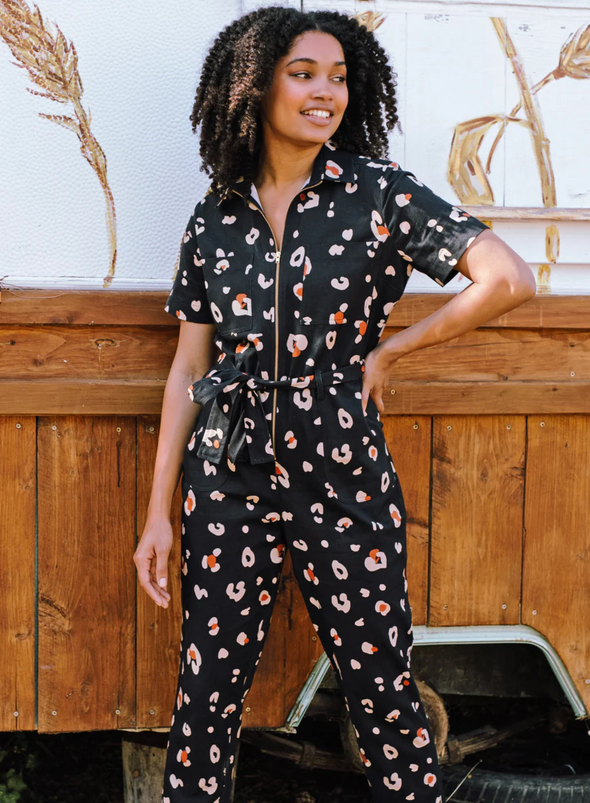 Billy Boilersuit in Black & Tan Leopard Print from Sugarhill