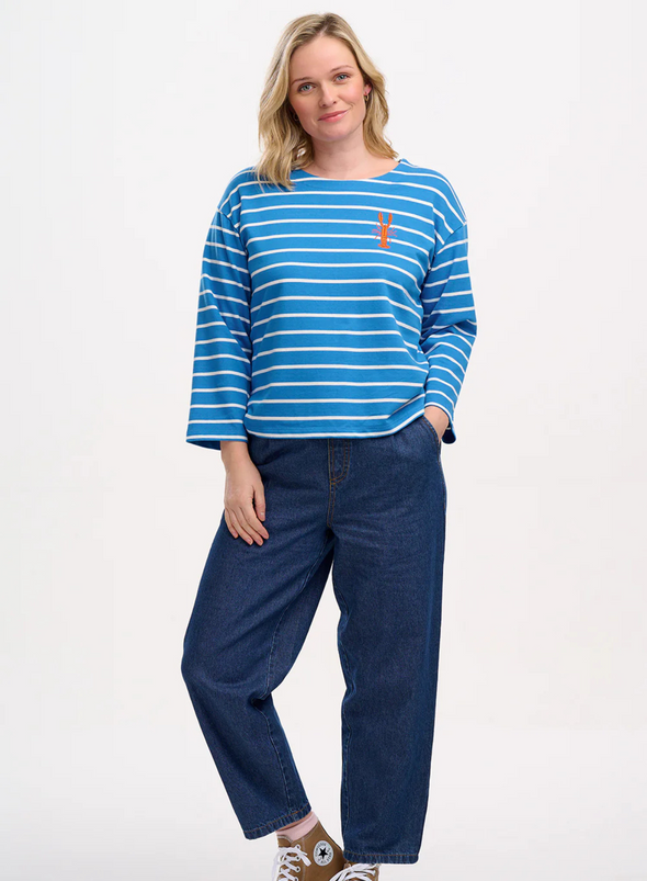 Billie Bretton Top in French Blue Lobster Stripe from Sugarhill
