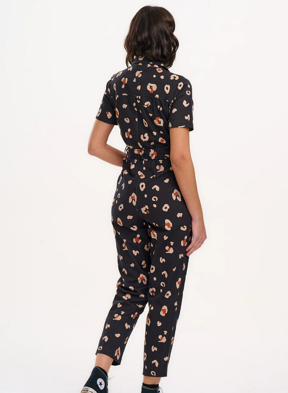Billy Boilersuit in Black & Tan Leopard Print from Sugarhill