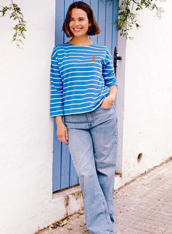Billie Bretton Top in French Blue Lobster Stripe from Sugarhill