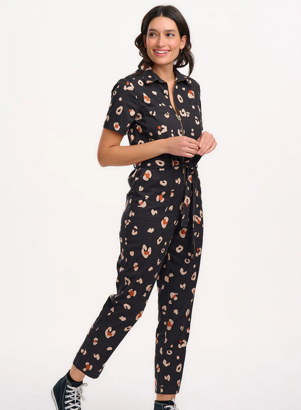 Billy Boilersuit in Black & Tan Leopard Print from Sugarhill