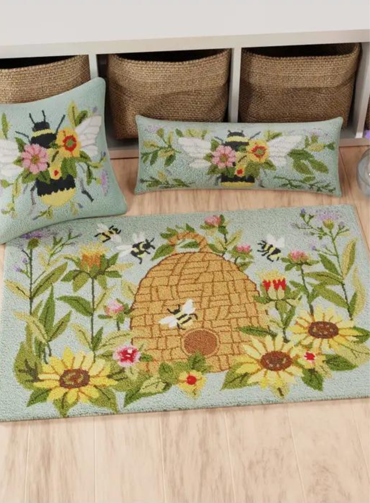 Floral Bee Over Flowers Hook Cushion from Peking Handicraft