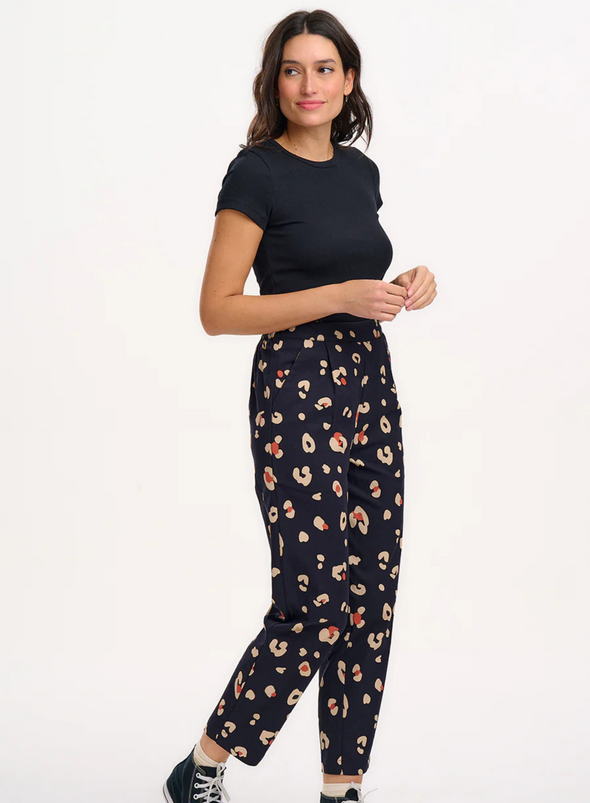 Romney Trousers in Black & Tan Leopard Print from Sugarhill