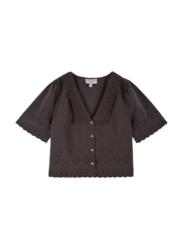 Babette English Embroidery Blouse in Bitume from Emile & Ida